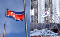 北朝鮮国旗と韓国国旗