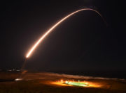 An Air Force Global Strike Command unarmed Minuteman III intercontinental ballistic missile launches during an operation test at 11:49 p.m. PT Feb. 23, 2021, at Vandenberg Air Force Base, Calif. ICBM test launches demonstrate the U.S. nuclear enterprise is safe, secure, effective and ready to defend the United States and its allies. ICBMs provide the U.S. and its allies the necessary deterrent capability to maintain freedom to operate and navigate globally in accordance with international laws and norms. (U.S. Space Force photo by Brittany E. N. Murphy)