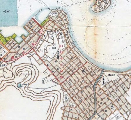 1925年頃の釜山中心部の地図。現在と比べると戦前の道路のレイアウトなど区画がほぼの残っていることがわかる